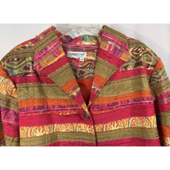 Coldwater Creek Pink Multicolor Patchwork Ribbon Appliqué Jacket PM - Picture 4 of 16